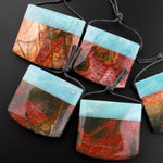 Natural Red Creek Jasper Amazonite Fusion Pendant Multicolor Picasso Jasper Saddle Locket Shape