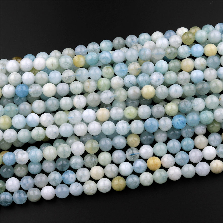 Natural Multicolor Blue Green Canary Aquamarine 4mm 6mm 8mm 10mm 12mm Smooth Round Beads 15.5" Strand