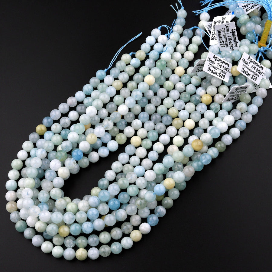 Natural Multicolor Blue Green Canary Aquamarine 4mm 6mm 8mm 10mm 12mm Smooth Round Beads 15.5" Strand