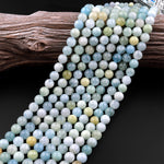 Natural Multicolor Blue Green Canary Aquamarine 4mm 6mm 8mm 10mm 12mm Smooth Round Beads 15.5" Strand