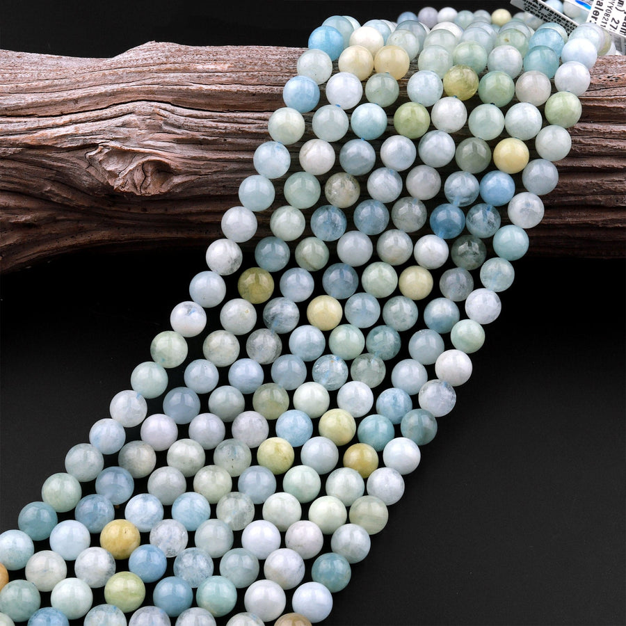 Natural Multicolor Blue Green Canary Aquamarine 4mm 6mm 8mm 10mm 12mm Smooth Round Beads 15.5" Strand