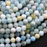 Natural Multicolor Blue Green Canary Aquamarine 4mm 6mm 8mm 10mm 12mm Smooth Round Beads 15.5" Strand