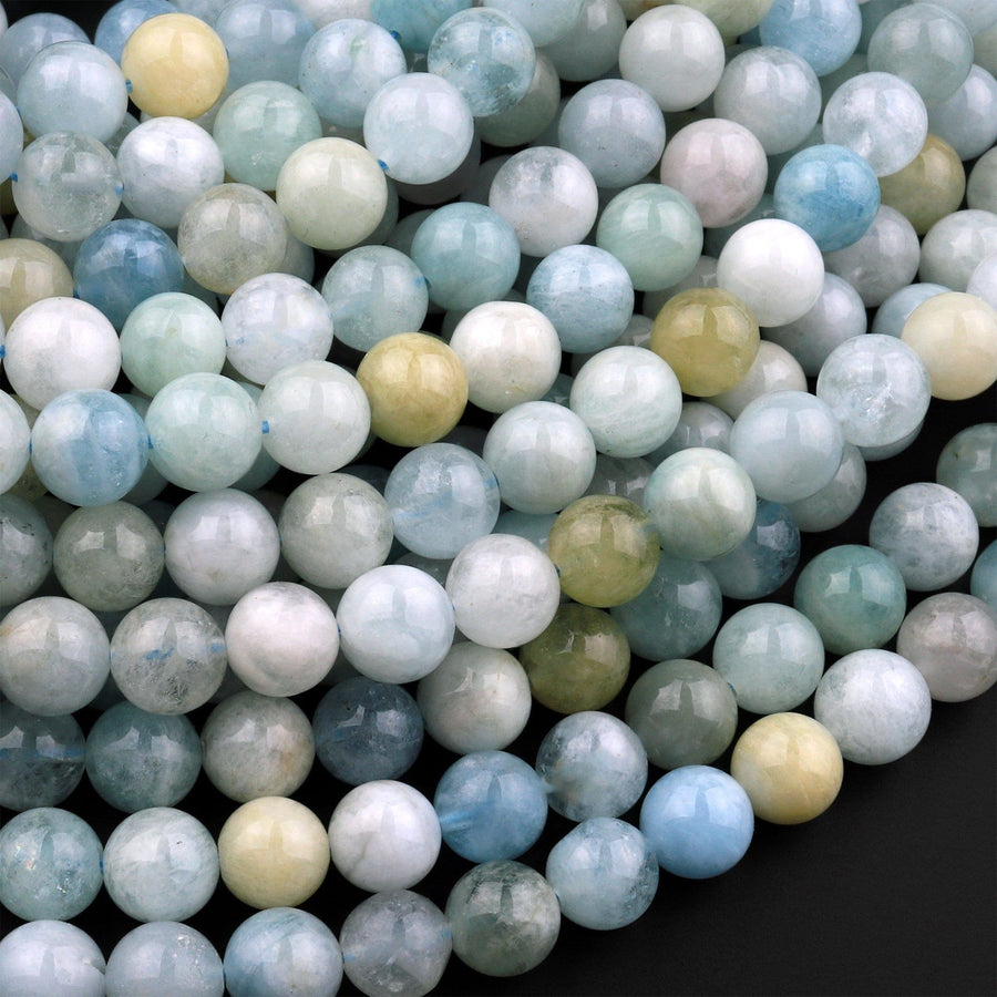 Natural Multicolor Blue Green Canary Aquamarine 4mm 6mm 8mm 10mm 12mm Smooth Round Beads 15.5" Strand
