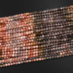 Micro Faceted Multicolor Mixed Gemstone Round Beads 4mm Sunstone Labradorite 15.5" Strand