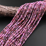Real Genuine Natural Ruby Faceted 4mm Cube Dice Square Beads Micro Faceted Laser Diamond Cut 15.5" Strand