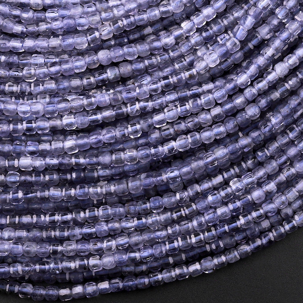 AAA Natural Iolite Gemstone Faceted 2mm 3mm Cube Beads 15.5" Strand