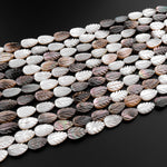 AAA Iridescent Hand Carved Natural Golden Smoky Champaign Black Brown Mother of Pearl Shell Beads Teardrop Leaf Shape 15.5" Strand