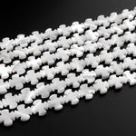 AAA Iridescent Carved Natural White Mother of Pearl Shell Fleur De Lis French Cross Beads Side Drilled 15.5" Strand
