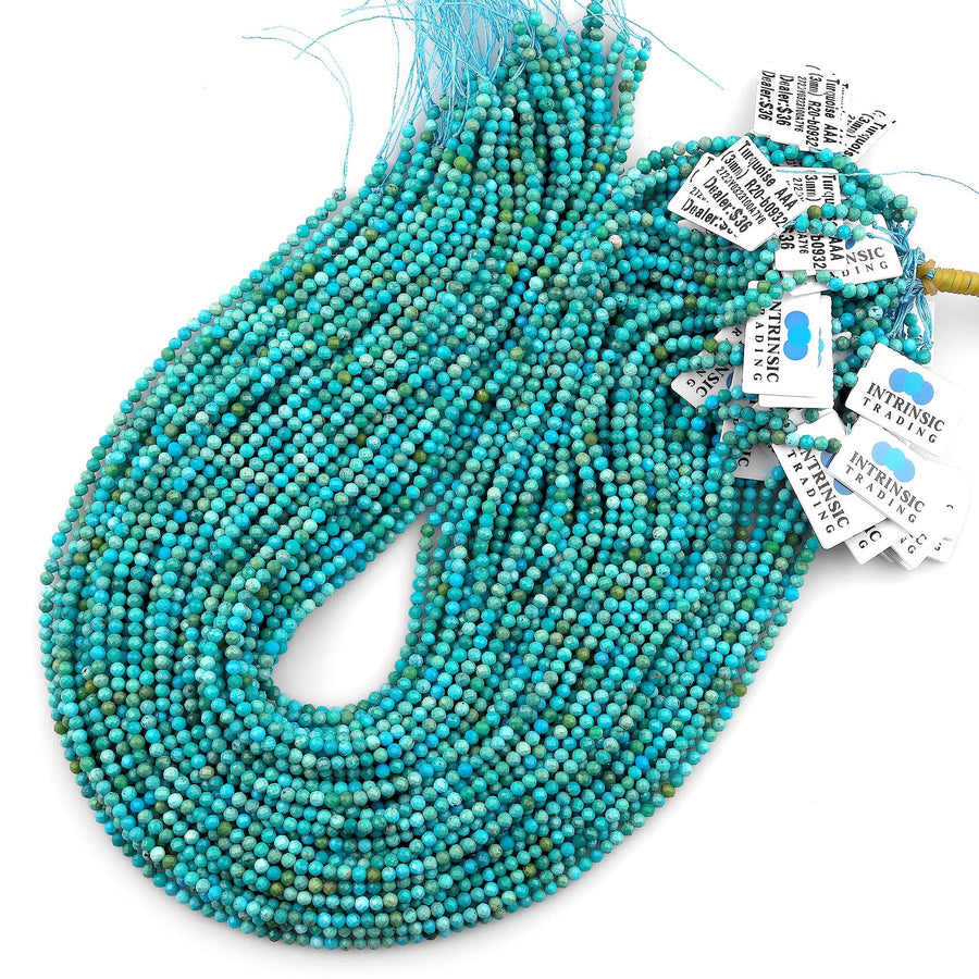 AAA Natural Turquoise 2mm 3mm 4mm 5mm Faceted Round Beads Real Genuine Blue Green Micro Faceted Cut Gemstone 15.5" Strand