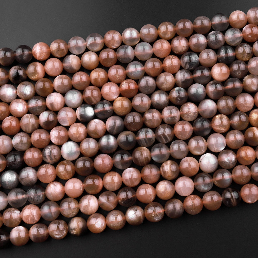 AAA Natural Black Sunstone 6mm 8mm 10mm Round Beads 15.5" Strand