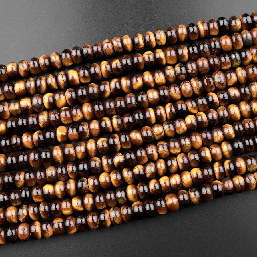 AAA Natural Tiger's Eye Smooth 6mm 8mm Rondelle Beads High Quality 15.5" Strand