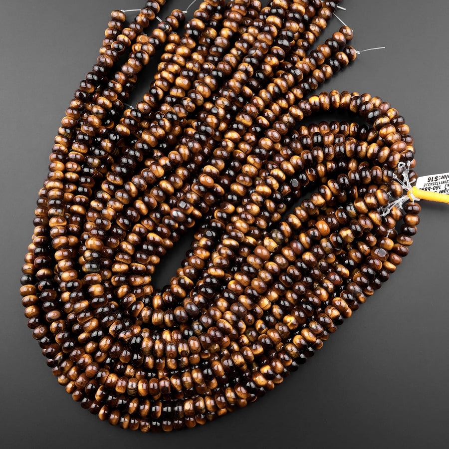 AAA Natural Tiger's Eye Smooth 6mm 8mm Rondelle Beads High Quality 15.5" Strand