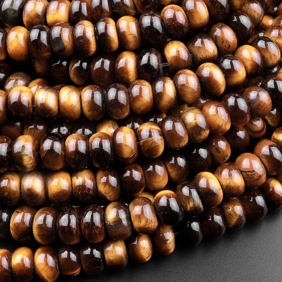 AAA Natural Tiger's Eye Smooth 6mm 8mm Rondelle Beads High Quality 15.5" Strand