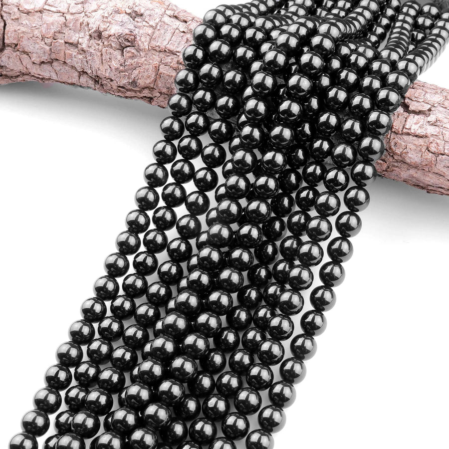 AAA Genuine Natural Black Spinel 2mm 4mm 6mm 8mm 10mm Smooth Round Beads Gemstone 15.5" Strand