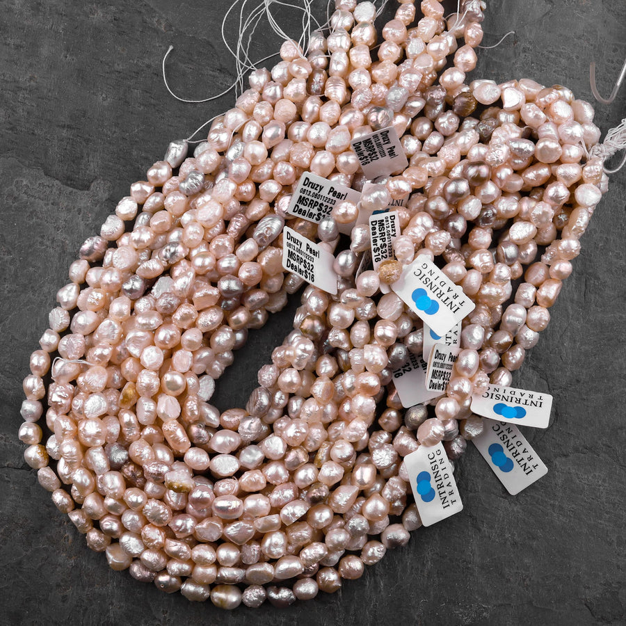 Rare Genuine Freshwater Peach Pink Druzy Rosebud Pearl 6mm 8mm 10mm Off Round 15.5" Strand
