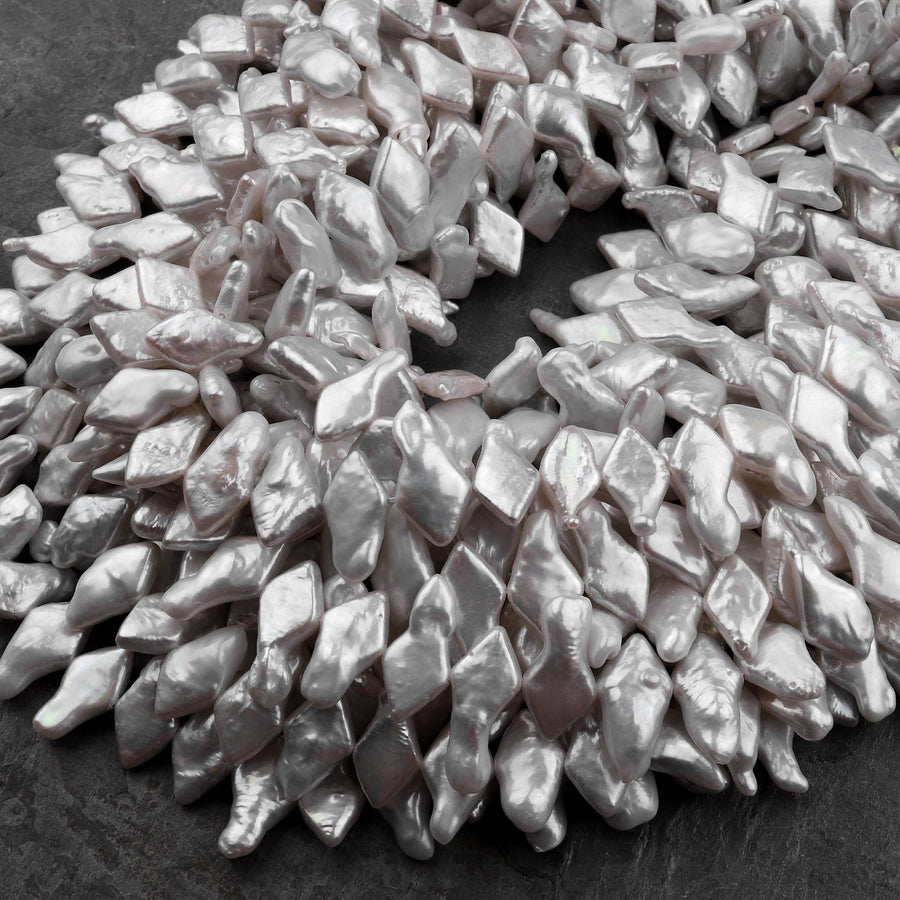 White Marquise Diamond Pearl Real Genuine Natural Freshwater Pearl Cener Drilled 16" Strand