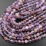 Super 7 Crystal Element Natural Phantom Amethyst Cacoxenite Round Beads 4mm 6mm 8mm 10mm 12mm Powerful Healing Stone 15.5" Strand
