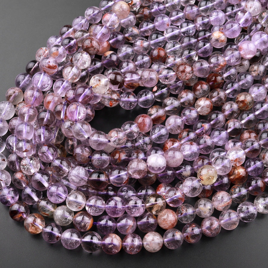 Super 7 Crystal Element Natural Phantom Amethyst Cacoxenite Round Beads 4mm 6mm 8mm 10mm 12mm Powerful Healing Stone 15.5" Strand
