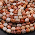 Natural Red Fossil Coral Beads Freeform Rectangle Nuggets 15.5" Strand