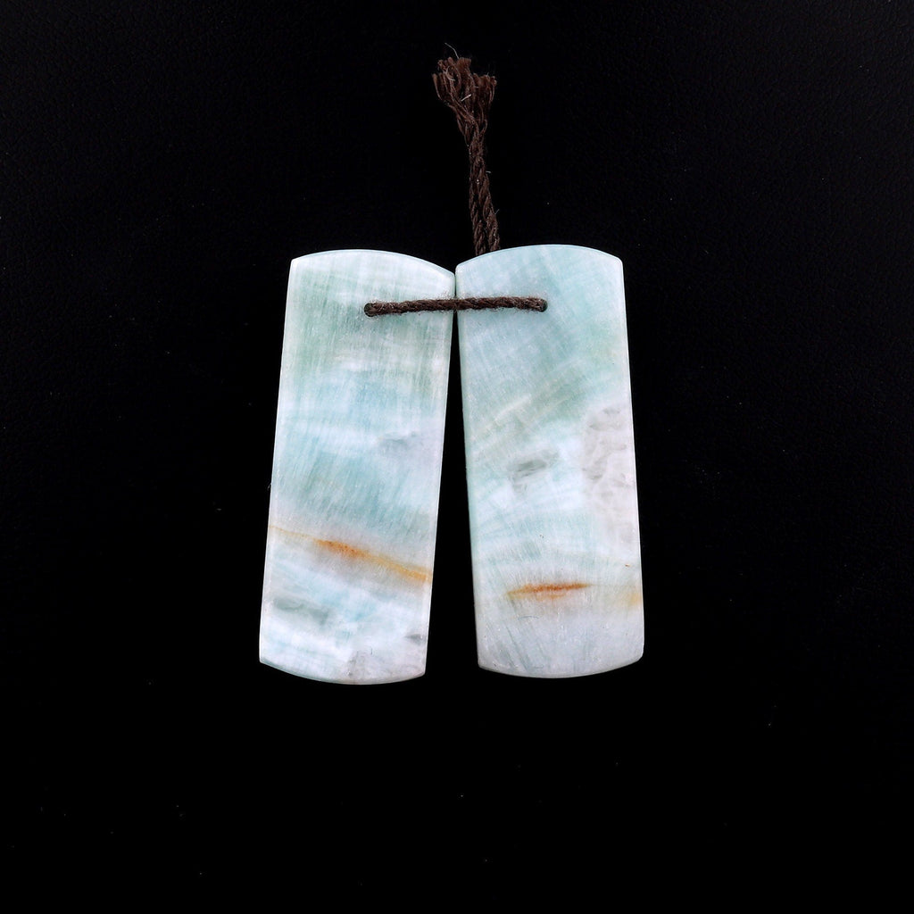 Drilled Natural Blue Hemimorphite Earring Pair Matched Flat Rectangle Gemstone Beads A2