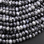Faceted Natural Larvikite 6mm 8mm 10mm Rondelle Beads Aka Norway Moonstone Black Labradorite 15.5" Strand