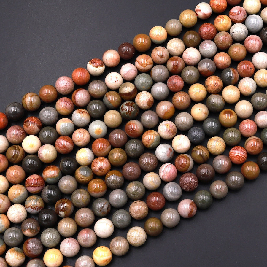 Natural Polychrome Landscape Ocean Jasper 4mm 6mm 8mm 10mm 12mm Smooth Round Beads 15.5" Strand