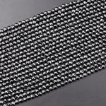 Natural Black Spinel Faceted 2mm 3mm 4mm Coin Beads Micro Faceted Laser Diamond Cut 15.5" Strand