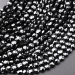 Natural Black Spinel Faceted 2mm 3mm 4mm Coin Beads Micro Faceted Laser Diamond Cut 15.5" Strand