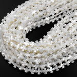 AAA Iridescent Carved Natural White Mother of Pearl Shell Fleur De Lis French Cross Beads Side Drilled 15.5" Strand