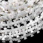 AAA Iridescent Carved Natural White Mother of Pearl Shell Fleur De Lis French Cross Beads Side Drilled 15.5" Strand