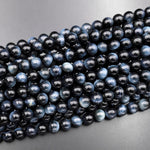 Natural Blue Tiger's Eye Smooth 4mm 6mm 8mm 10mm Round Beads Amazing Chatoyance 15.5" Strand
