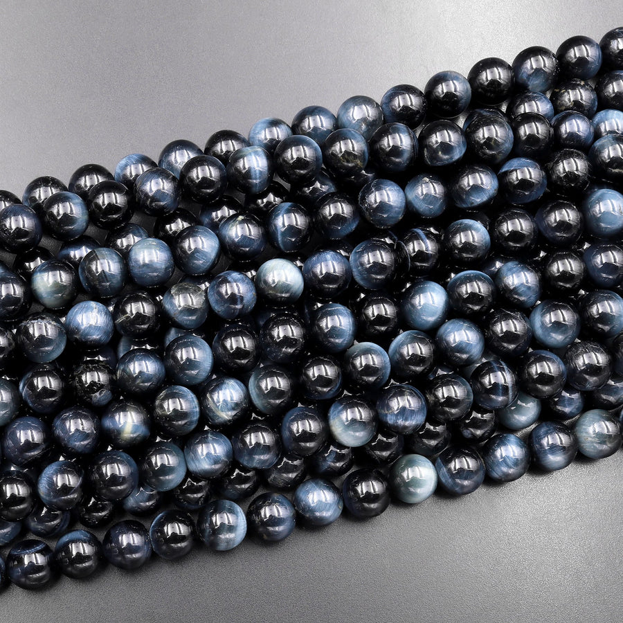 Natural Blue Tiger's Eye Smooth 4mm 6mm 8mm 10mm Round Beads Amazing Chatoyance 15.5" Strand