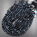Natural Blue Tiger's Eye Smooth 4mm 6mm 8mm 10mm Round Beads Amazing Chatoyance 15.5" Strand