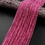 AAA+ Faceted Natural Pink Tourmaline Rondelle 3mm 4mm Beads Diamond Cut Gemstone 15.5" Strand