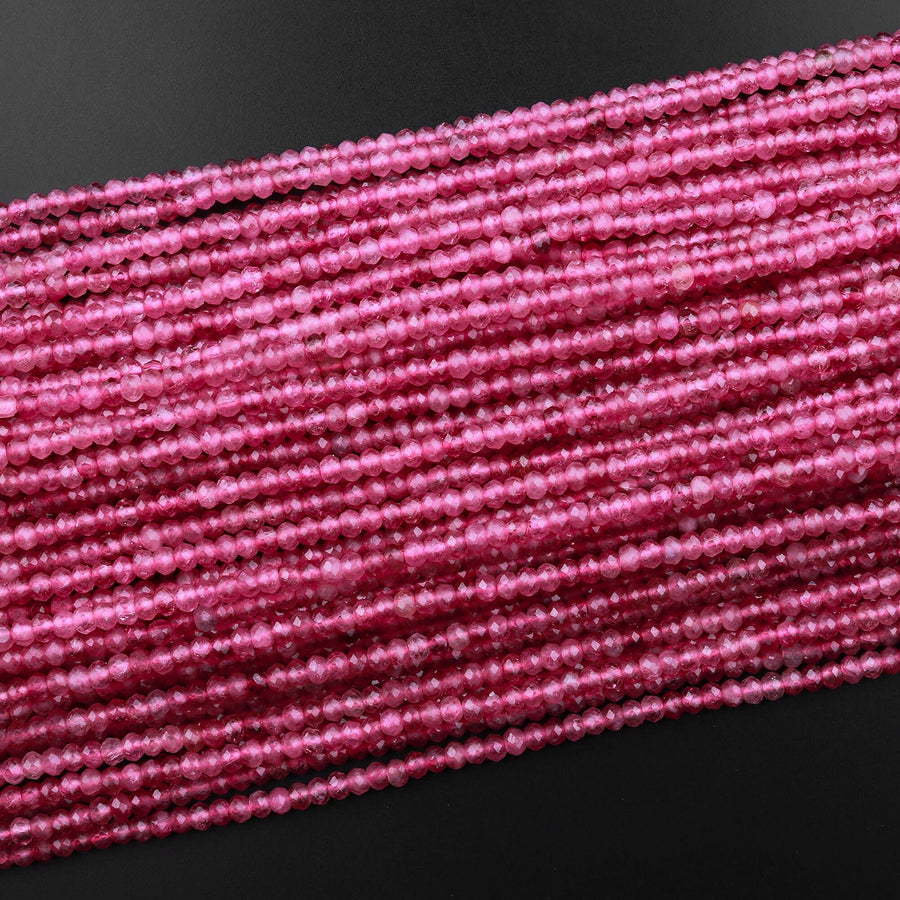 AAA+ Faceted Natural Pink Tourmaline Rondelle 3mm 4mm Beads Diamond Cut Gemstone 15.5" Strand