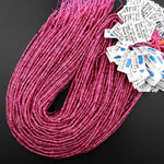 AAA+ Faceted Natural Pink Tourmaline Rondelle 3mm 4mm Beads Diamond Cut Gemstone 15.5" Strand