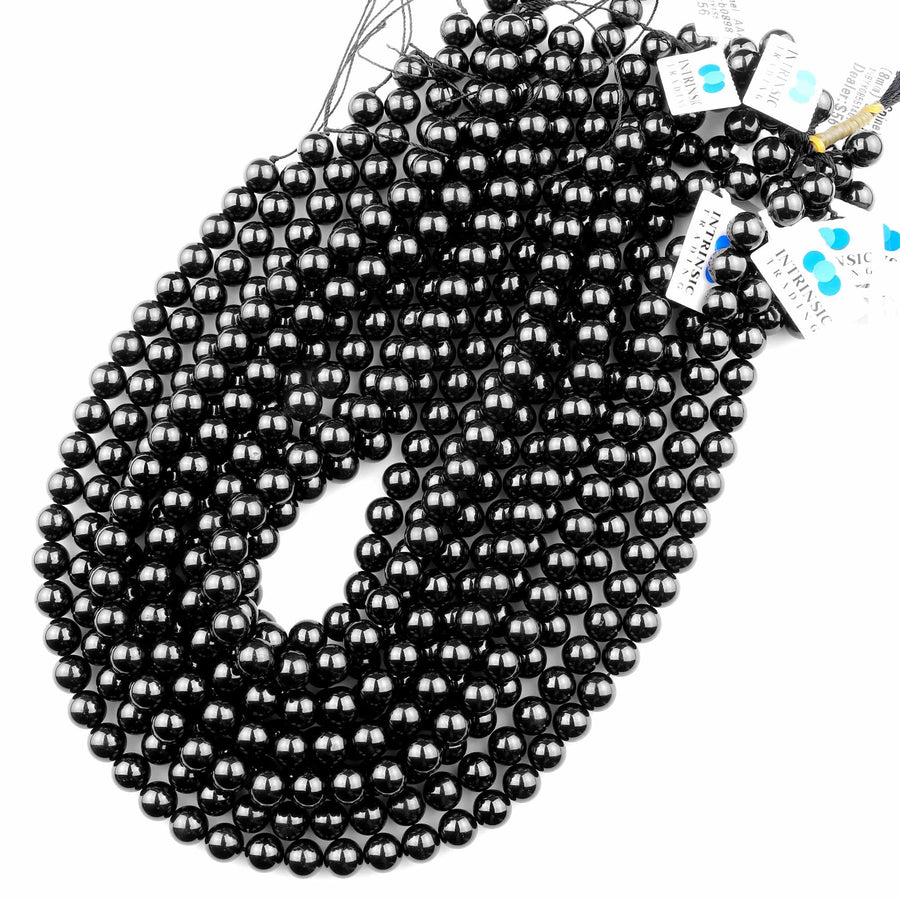 AAA Genuine Natural Black Spinel 2mm 4mm 6mm 8mm 10mm Smooth Round Beads Gemstone 15.5" Strand