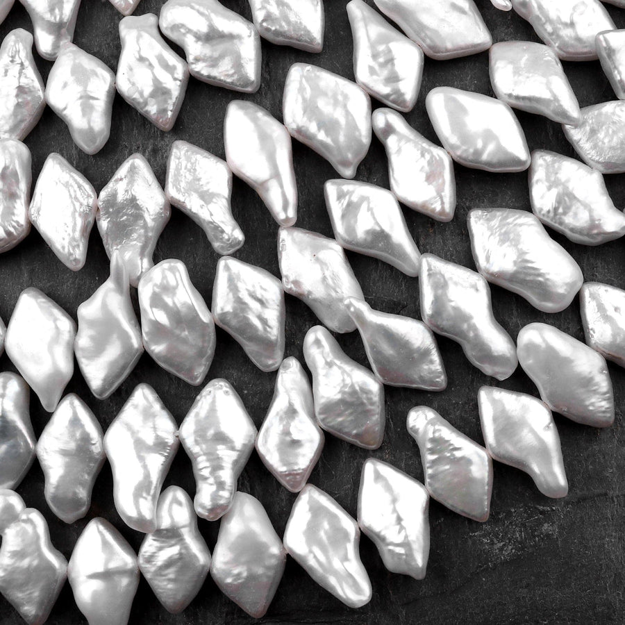 White Marquise Diamond Pearl Real Genuine Natural Freshwater Pearl Cener Drilled 16" Strand