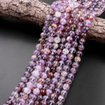 Super 7 Crystal Element Natural Phantom Amethyst Cacoxenite Round Beads 4mm 6mm 8mm 10mm 12mm Powerful Healing Stone 15.5" Strand
