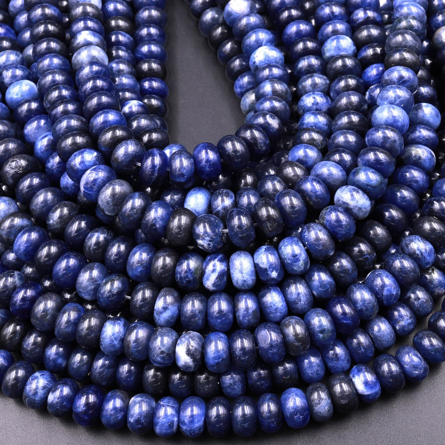 Natural Blue Sodalite Smooth Rondelle Beads 6x4mm 8x5mm 15.5" Strand
