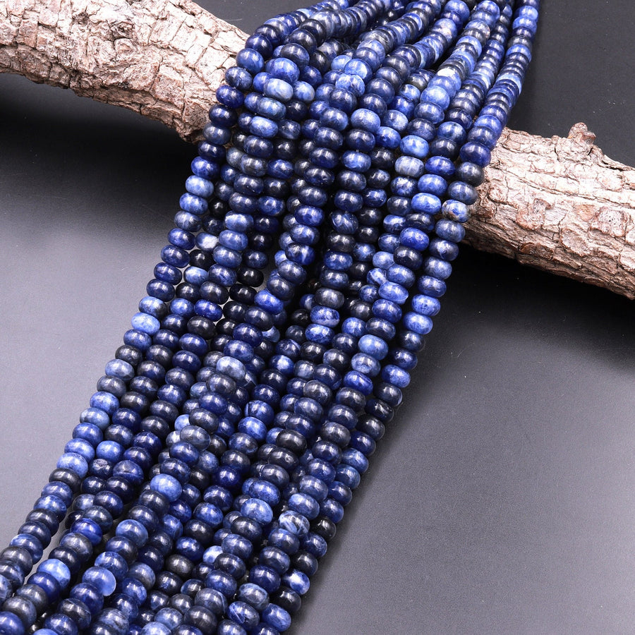 Natural Blue Sodalite Smooth Rondelle Beads 6x4mm 8x5mm 15.5" Strand