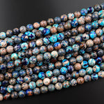 Ocean Blue Sea Sediment Jasper Smooth Round Beads 4mm 6mm 8mm 10mm Aka Impression Imperial Jasper 15.5" Strand
