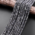 Faceted Natural Larvikite 6mm 8mm 10mm Rondelle Beads Aka Norway Moonstone Black Labradorite 15.5" Strand