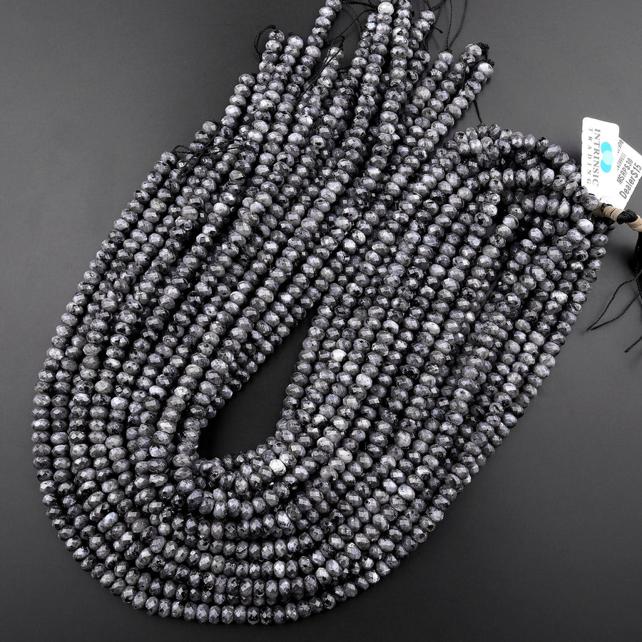 Faceted Natural Larvikite 6mm 8mm 10mm Rondelle Beads Aka Norway Moonstone Black Labradorite 15.5" Strand
