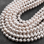 AA Genuine White Freshwater Pearl 6mm 8mm 9mm 10mm 12mm Round Pearl Shimmery Iridescent Classic White Pearl 15.5" Strand