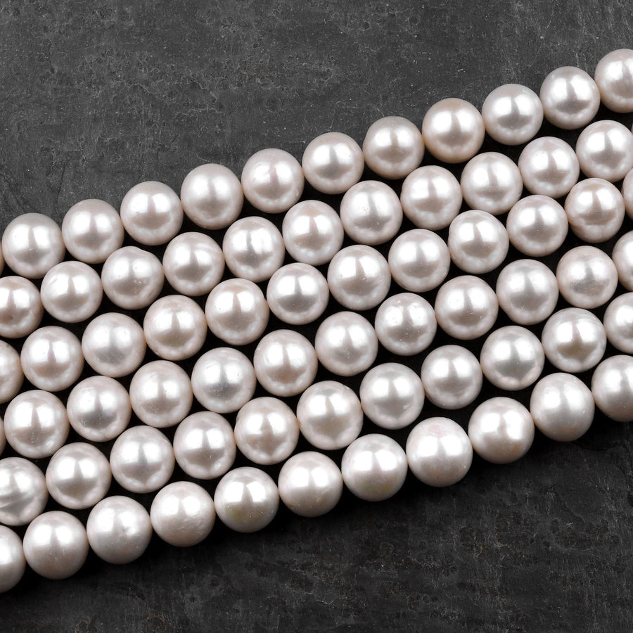 AA Genuine White Freshwater Pearl 6mm 8mm 9mm 10mm 12mm Round Pearl Shimmery Iridescent Classic White Pearl 15.5" Strand
