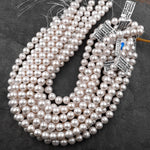 AA Genuine White Freshwater Pearl 6mm 8mm 9mm 10mm 12mm Round Pearl Shimmery Iridescent Classic White Pearl 15.5" Strand