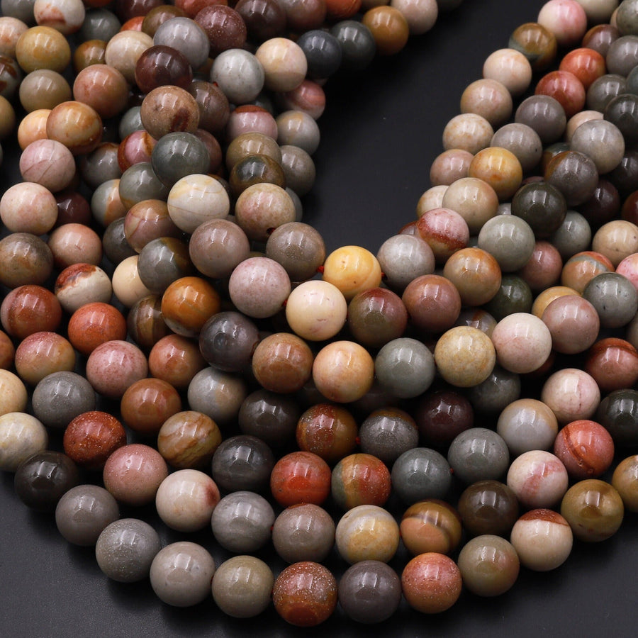Natural Polychrome Landscape Ocean Jasper 4mm 6mm 8mm 10mm 12mm Smooth Round Beads 15.5" Strand