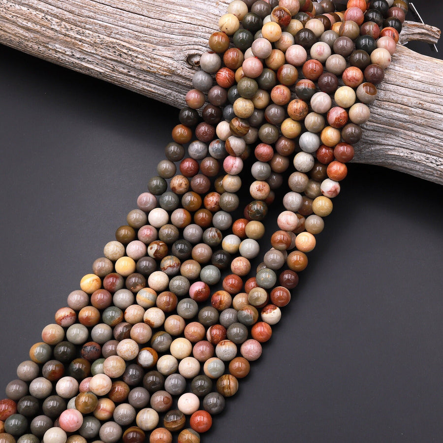 Natural Polychrome Landscape Ocean Jasper 4mm 6mm 8mm 10mm 12mm Smooth Round Beads 15.5" Strand