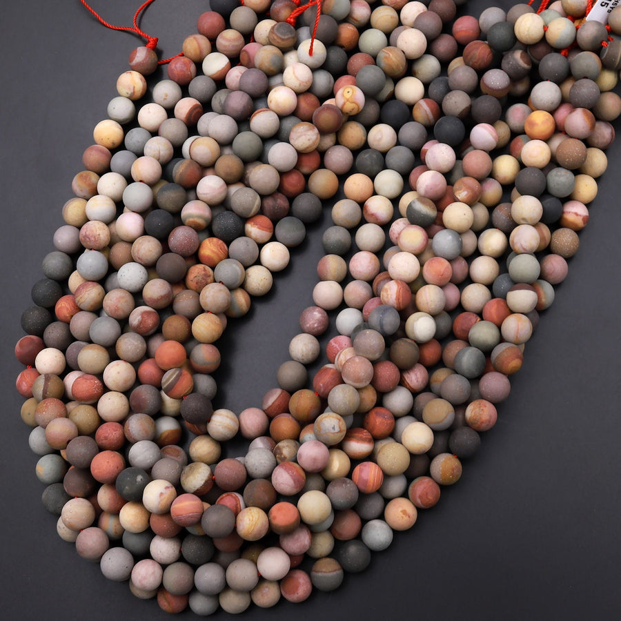 Matte Polychrome Landscape Ocean Jasper 4mm 6mm 8mm 10mm 12mm Round Beads 15.5" Strand